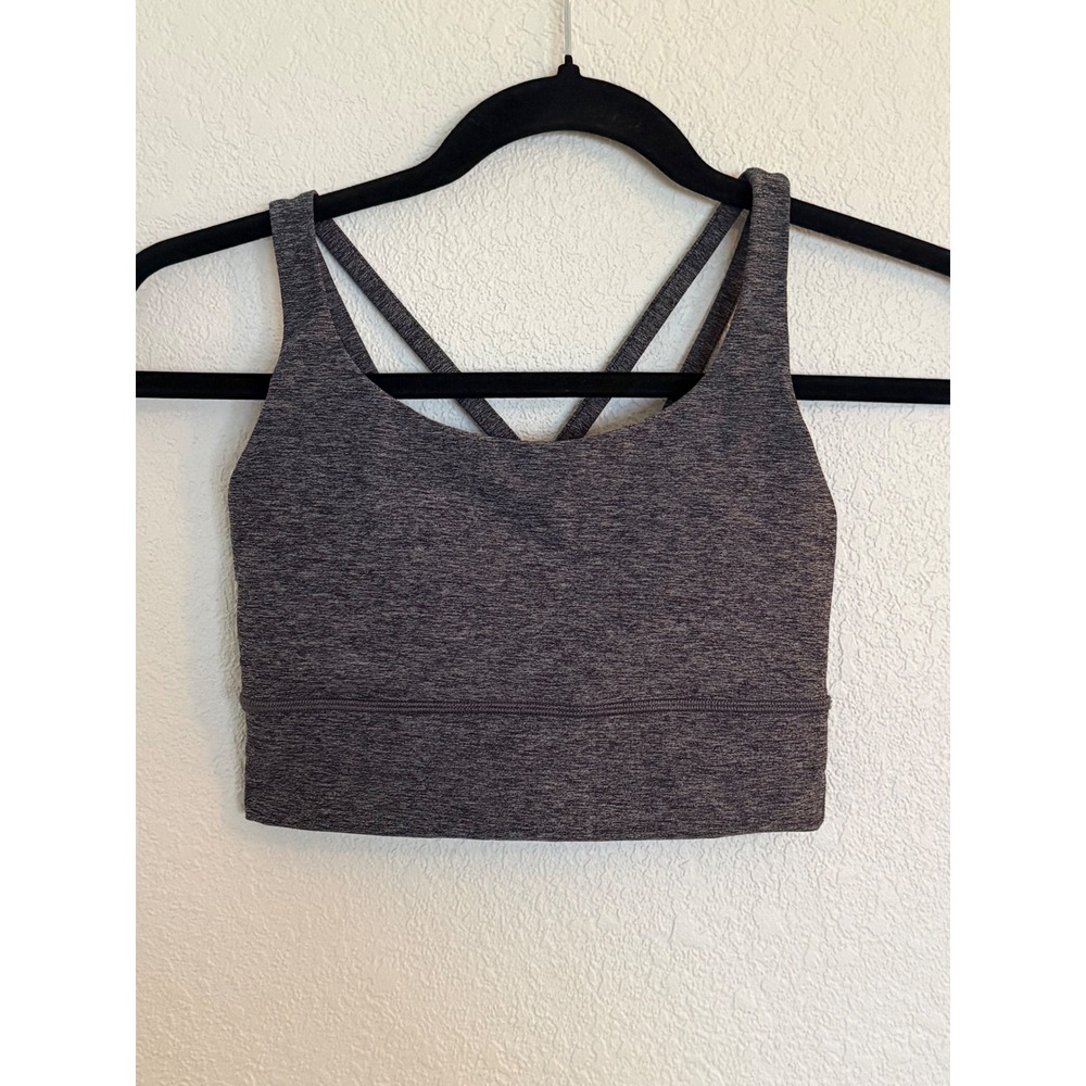 Lululemon Energy Bra Long Line Heathered Black Size 4 Strappy Back Sports Bra